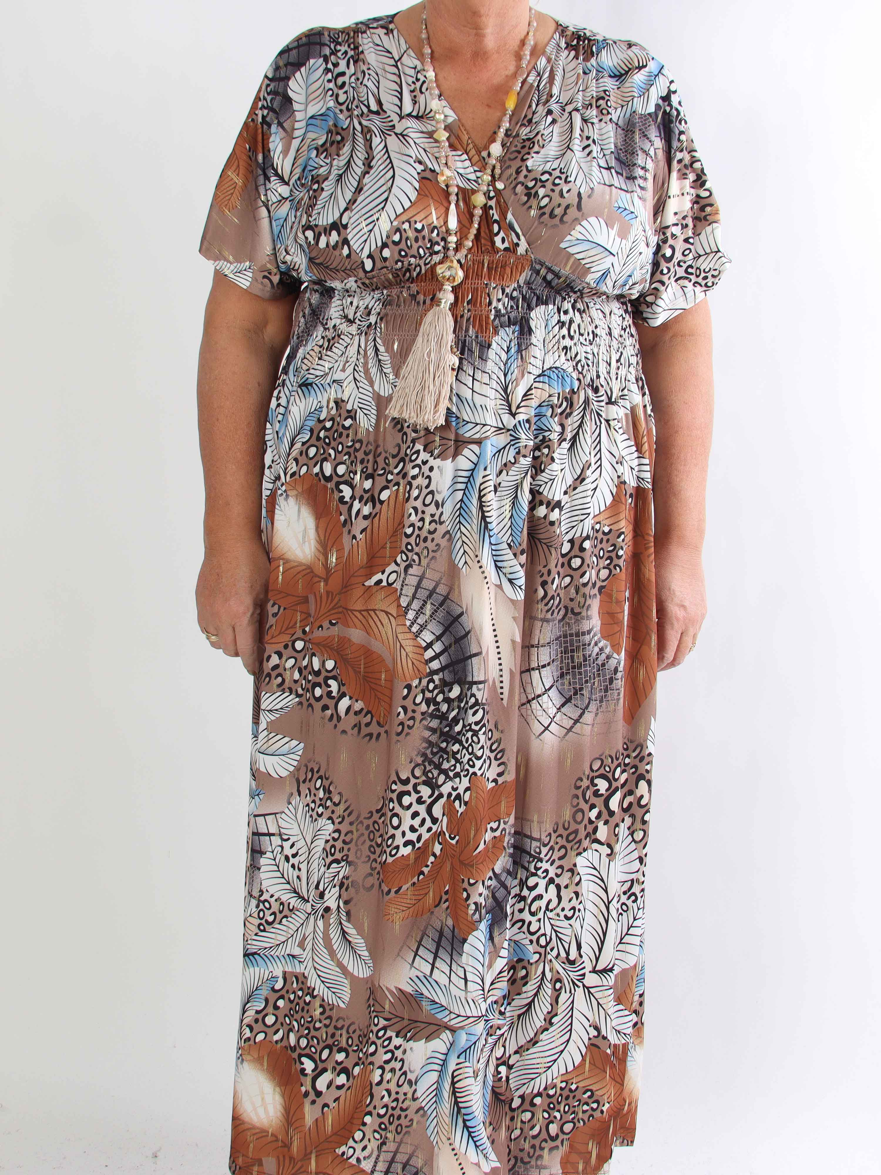 Pams Multi Leo - Plus size elastisk kjole med print og guld detaljer
